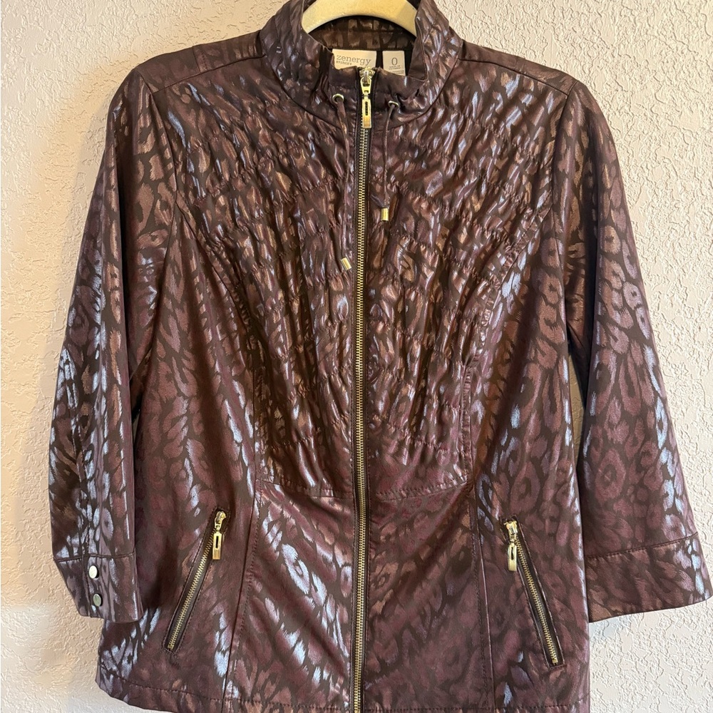 Elegant Brown Animal Print Leather Jacket